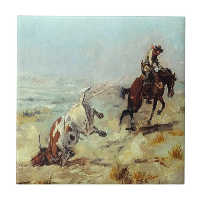 Western Cowboytågvirke ett råd Kakelplatta (Framsidan)