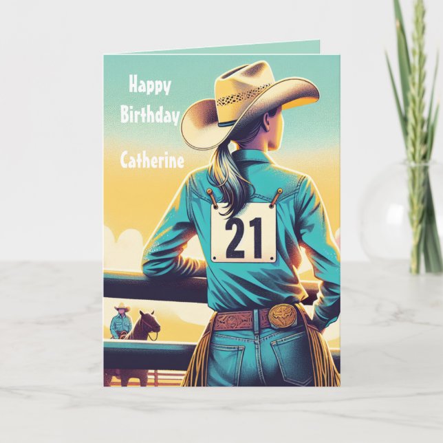 Western Cowgirl 21st Birthday Rodeo-Anpassningsbar Kort (Framsida)