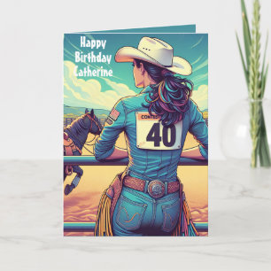 Western Cowgirl 40th Birthday Rodeo Anpassningsbar Kort