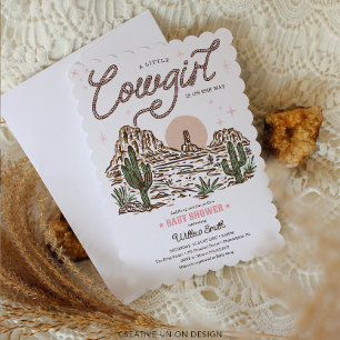 Western Cowgirl Baby Shower Scalloped Kant Inbjudningar