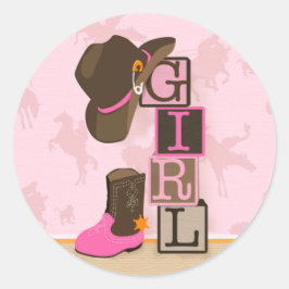 Western Cowgirl Baby Shower Sticker Runt Klistermärke