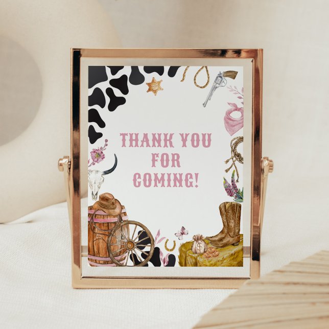 Western Cowgirl Baby Shower Tack för att du kom Poster (Country Cowgirl Rodeo Baby Shower Thank you for Coming Sign)