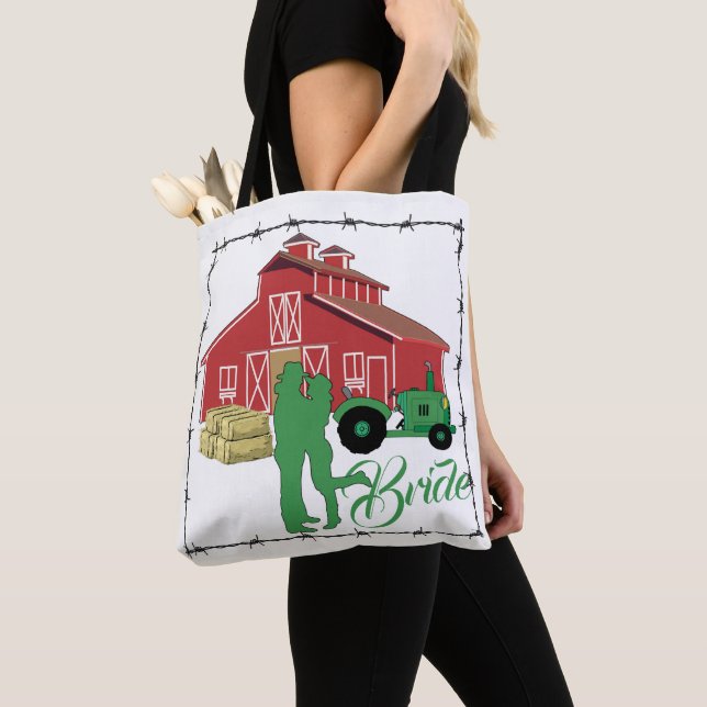 Western Cowgirl Barn Farm Bröllop Bride Tote Bag Tygkasse (Närbild)