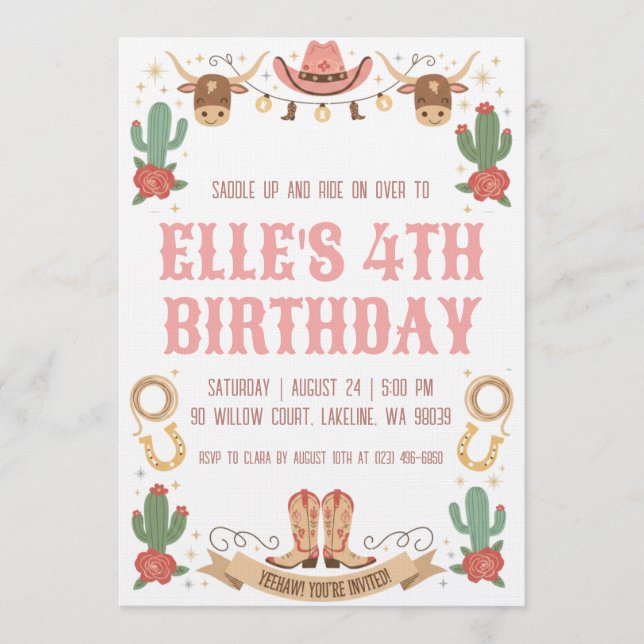 western cowgirl birthday invitations inbjudningar (Framsida)