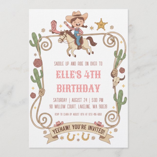 western cowgirl birthday invitations inbjudningar (Framsida)