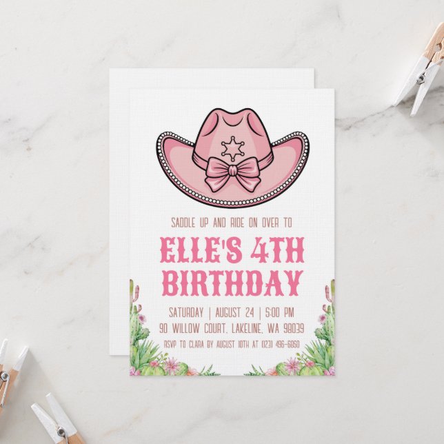 western cowgirl birthday invitations inbjudningar (Fram/Back In Situ)