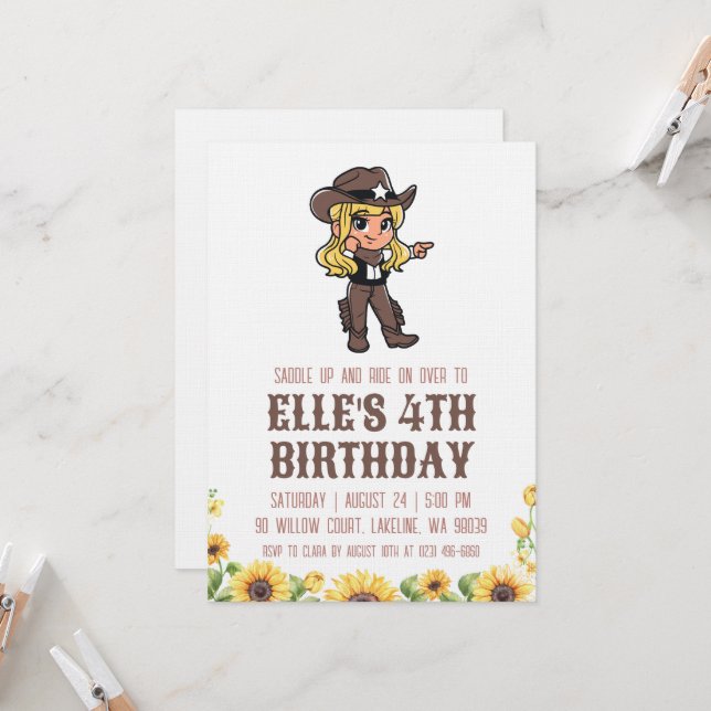 western cowgirl birthday invitations inbjudningar (Fram/Back In Situ)
