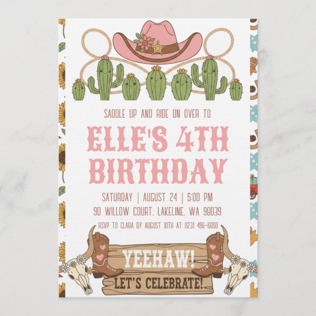 western cowgirl birthday invitations inbjudningar (Framsida)