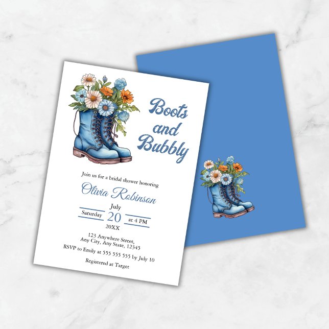 Western Cowgirl Blue Boots & Bubbly Bridal Shower  Inbjudningar (Western Cowgirl Blue Boots & Bubbly Bridal Shower Invitation )