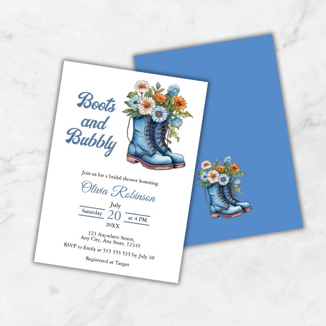 Western Cowgirl Blue Boots & Bubbly Bridal Shower  Inbjudningar (Western Cowgirl Blue Boots & Bubbly Bridal Shower Invitation )
