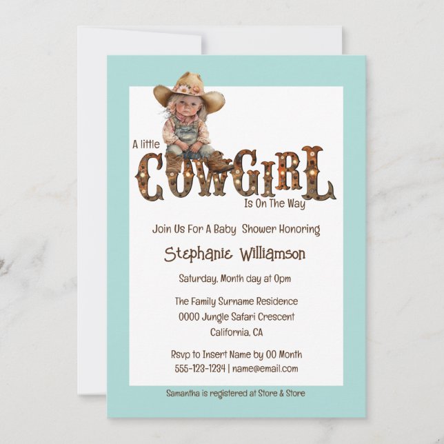 Western cowgirl blue brunbrun rustig flicka inbjudningar (Framsida)