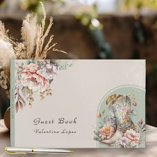 Western Cowgirl Boots Boho Blommigt Quinceanera Gästböcker