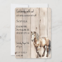 Western Cowgirl Cowboyhorse Faux Wood Birthday Inbjudningar