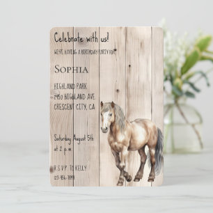 Western Cowgirl Cowboyhorse Faux Wood Birthday Inbjudningar