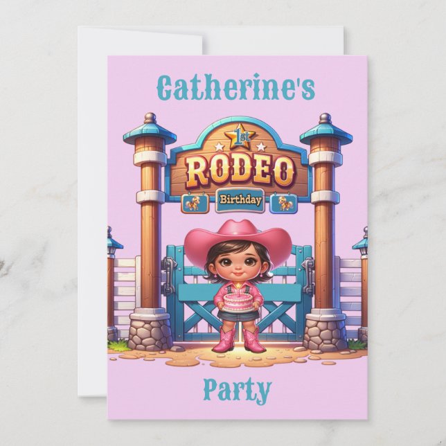 Western Cowgirl First Rodeo Birthday Anpassningsba Inbjudningar (Framsida)