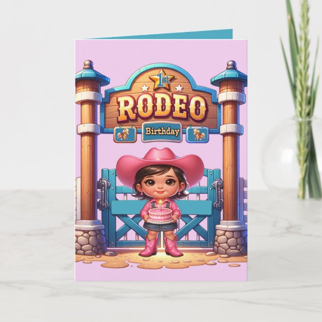 Western Cowgirl First Rodeo Birthday Anpassningsba Kort (Framsida)