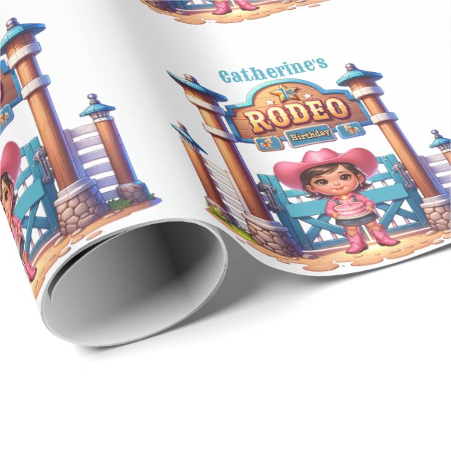 Western Cowgirl First Rodeo Birthday Anpassningsba Presentpapper (Rullad Hörn)