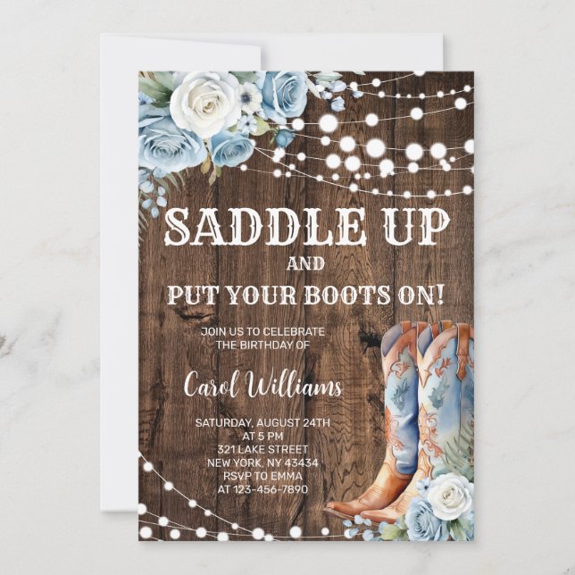 Western Cowgirl-Födelsedagsfest Inbjudningar (Framsida)