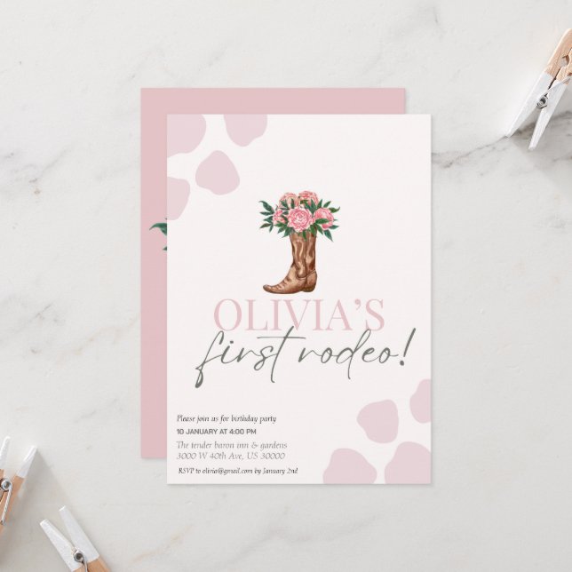 Western cowgirl, första födelsedagskalendern rodeo inbjudningar (Fram/Back In Situ)