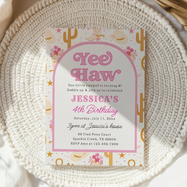 Western Cowgirl Fourth Rodeo 4th Birthday Party Inbjudningar (Skapare uppladdad)