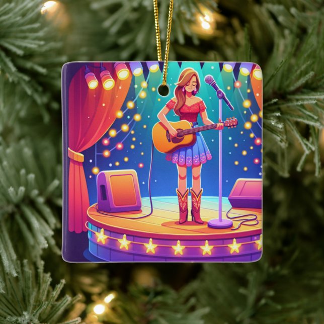 Western Cowgirl Land Singer-jul Julgransprydnad Keramik (Träd)