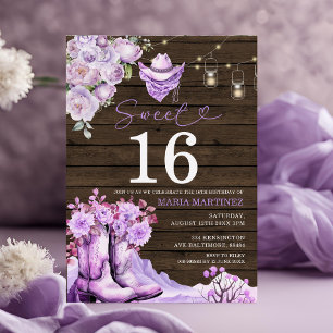 Western Cowgirl Lila Wood Sweet 16 Birthday Inbjudningar