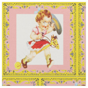 Western Cowgirl On Stick Horse Bandana Trim Tyg