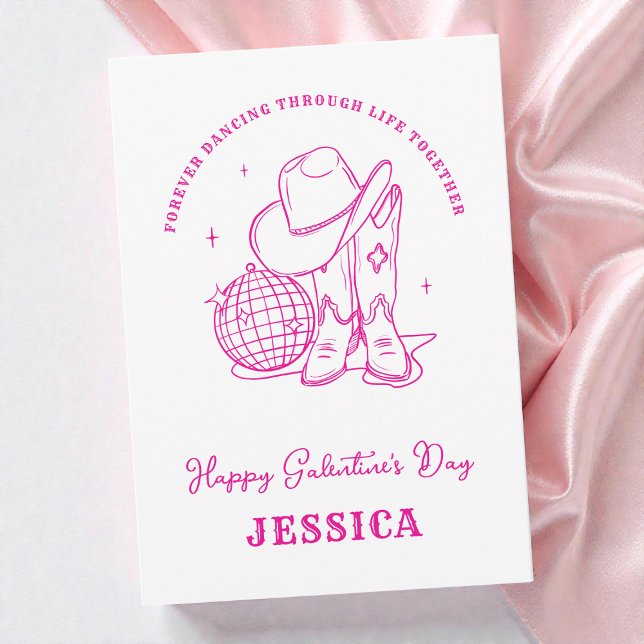 Western Cowgirl Pink Script Happy Galentine's Day Julkort (Western Cowgirl Pink Script Happy Galentine's Day Holiday Card)