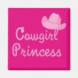 Western Cowgirl Princess med Rosa Hat Magnet