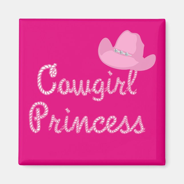 Western Cowgirl Princess med Rosa Hat Magnet (Framsidan)