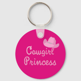 Western Cowgirl Princess med Rosa Hat Nyckelring