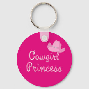 Western Cowgirl Princess med Rosa Hat Nyckelring