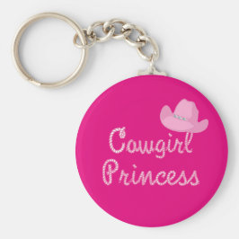 Western Cowgirl Princess med Rosa Hat Nyckelring