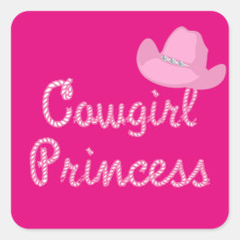 Western Cowgirl Princess Rosa Hat Fyrkantigt Klistermärke