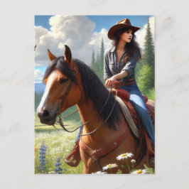Western Cowgirl Riding Horse Postcard Vykort