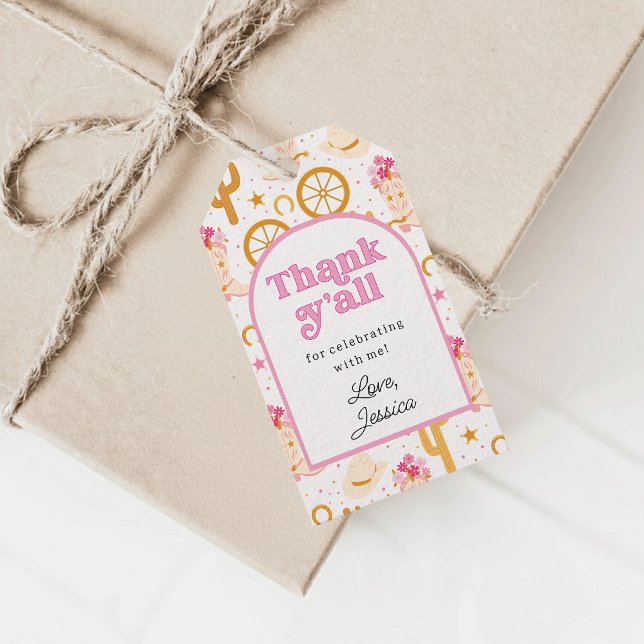 Western Cowgirl Rodeo Birthday Party Thank You Presentetikett (Skapare uppladdad)