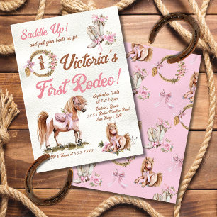 Western Cowgirl Rodeo Rosa Bow Pony Birthday Inbjudningar