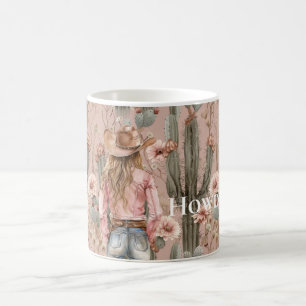 Western Cowgirl Rosa Cactus Blommigt Kaffemugg