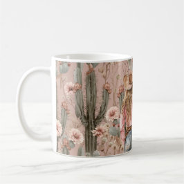 Western Cowgirl Rosa Cactus Blommigt Kaffemugg