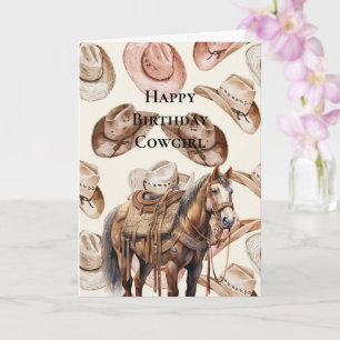Western Cowgirl Rosa Cream Hats Horse Birthday Kort