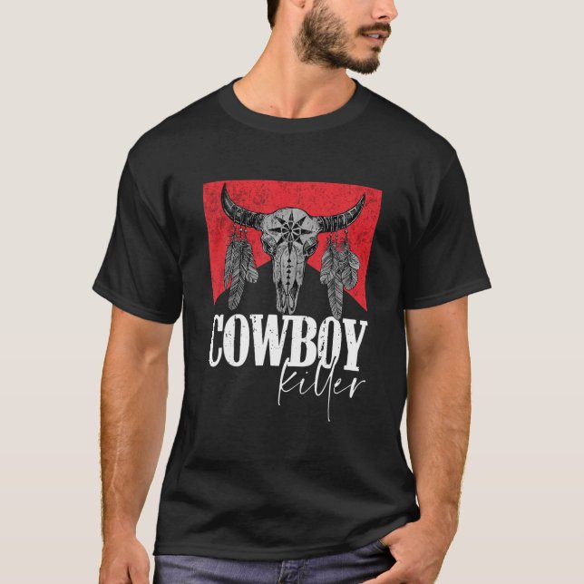 Western Cowgirl Vintage Punchy CowboyKillers Bull T Shirt (Framsida)