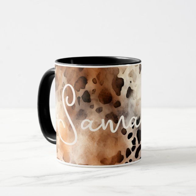 Western Cowhide Leopard Print Abstrakt Cowgirl Mugg (Framsida vänster)