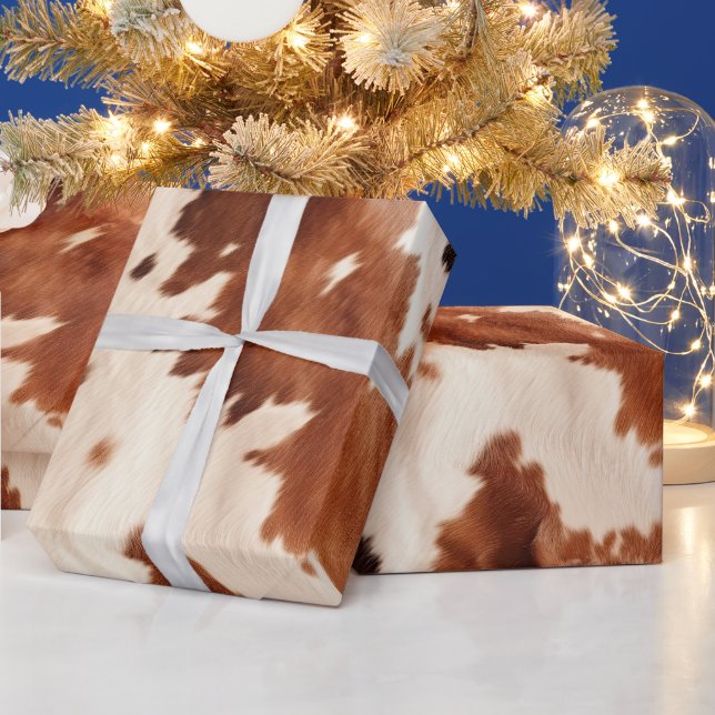 Western Cream White Brown Cowhide Presentpapper (Helgdagar)