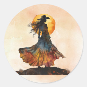 Western Dancing Woman Runt Klistermärke