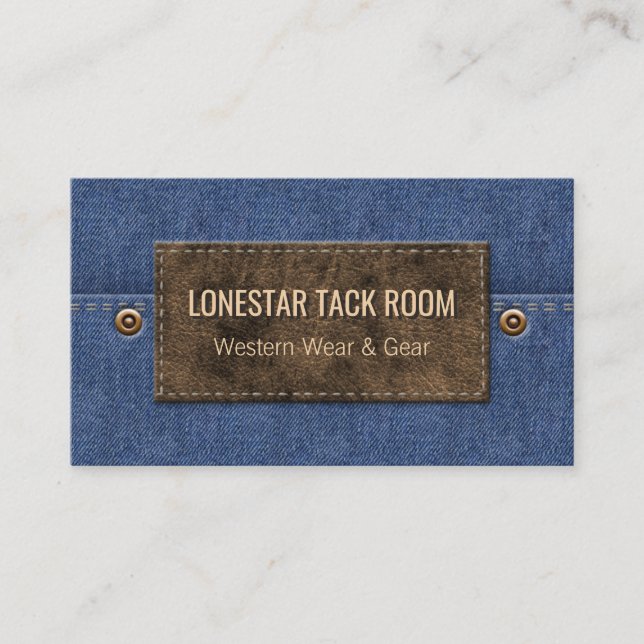 Western Denim Blue | Leather Märkre Land Business Visitkort (Framsida)