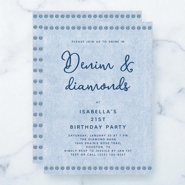 Western Denim och diamanter 21:a födelsedagen Part Inbjudningar (Western Denim and Diamonds 21st Birthday Party Invitation)