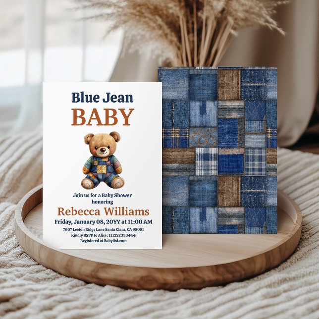 Western Denim Patchwork Bear Blue Jean Baby Shower Inbjudningar (Skapare uppladdad)