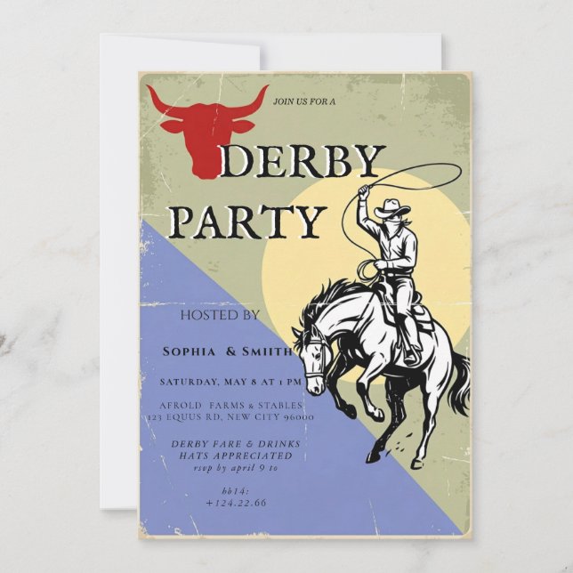 Western Derby Festsinladan Cowboy Hästkapplöpning Inbjudningar (Framsida)