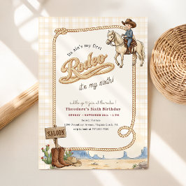 Western Desert Boy Plaid Cowboy Rodeo 6th Birthday Inbjudningar