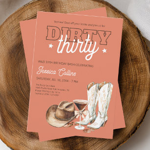 Western Dirty Thirty Cowgirl 30-års födelseljussfe Inbjudningar